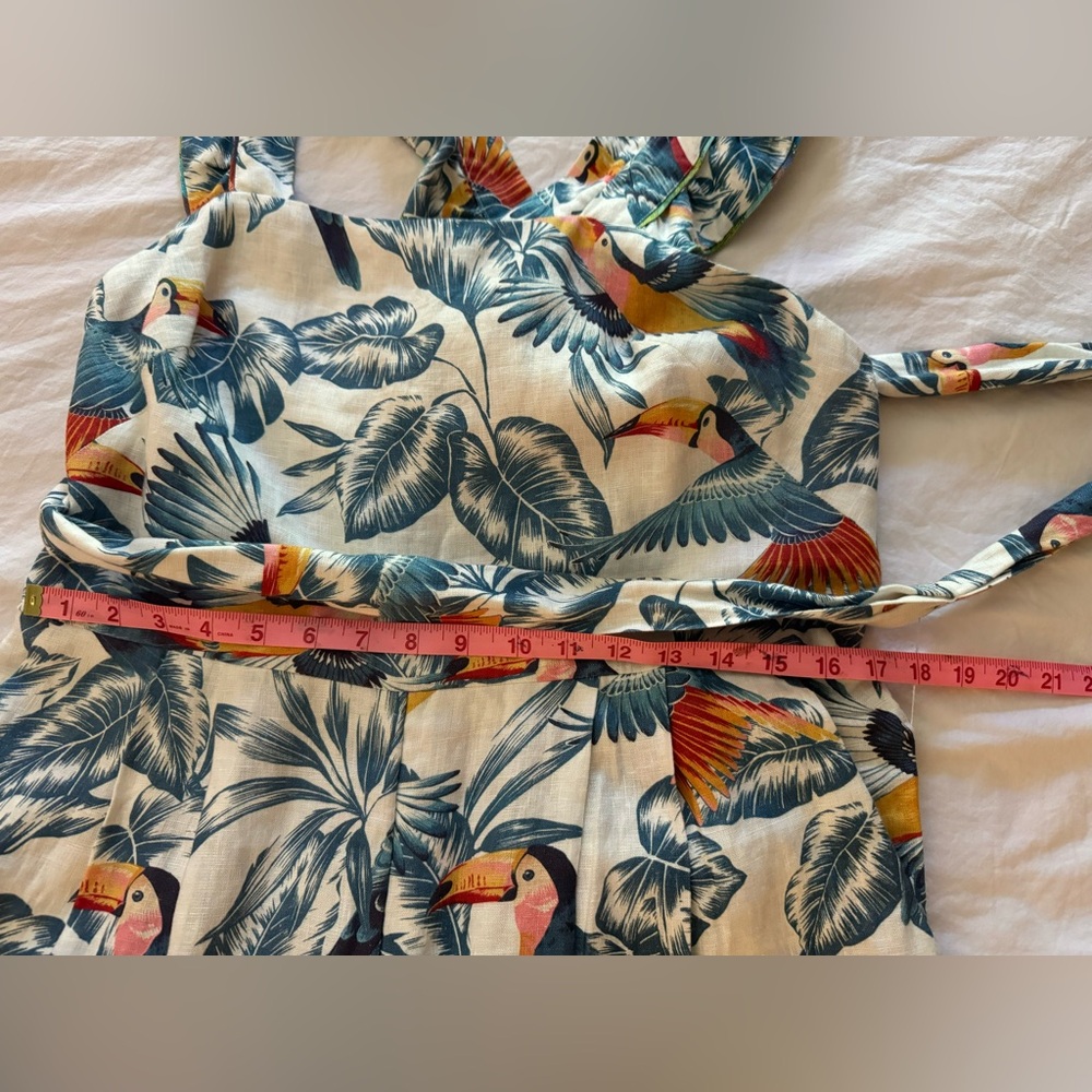 FARM Rio Tropical Toucan Print Jumpsuit in Teal, Orange, Red, Green - Picture 6 of 9